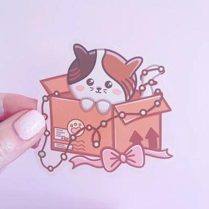 Cat in Box Festive Vinyl Sticker