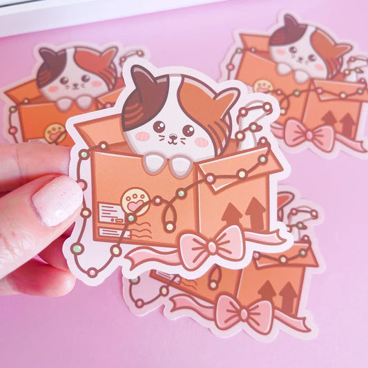Cat in Box Festive Vinyl Sticker