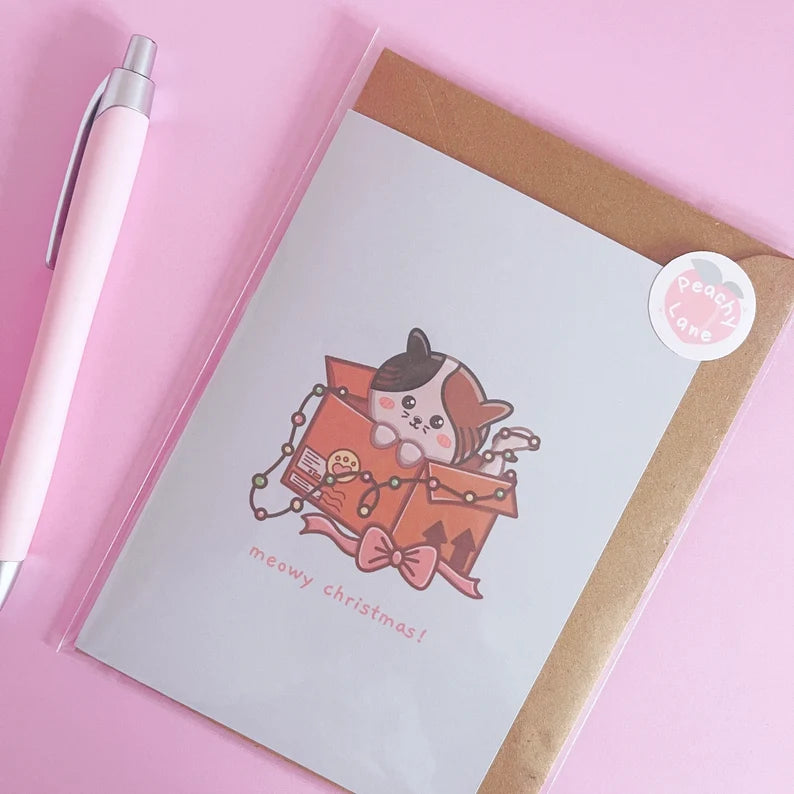 Meowy Cat Christmas Card With Envelope