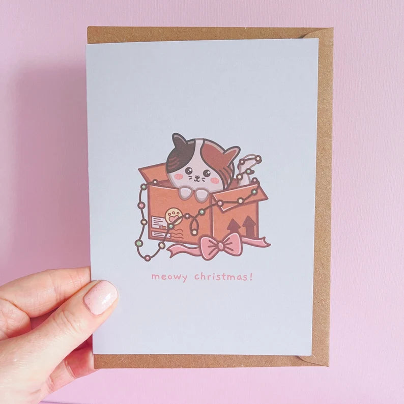 Meowy Cat Christmas Card With Envelope
