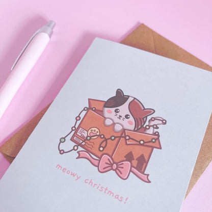 Meowy Cat Christmas Card With Envelope