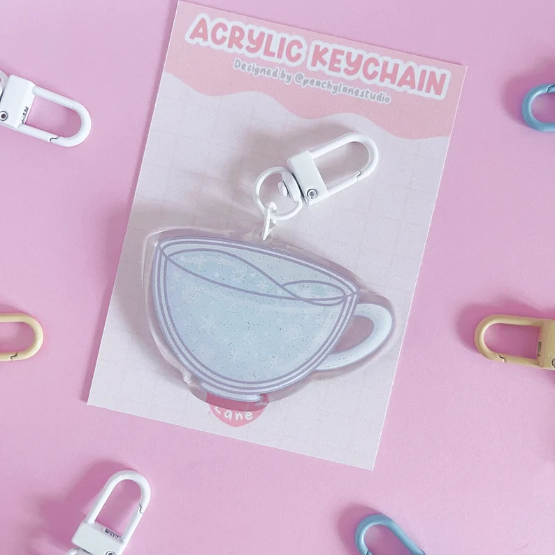 Winter Cup Glitter Acrylic Keychain