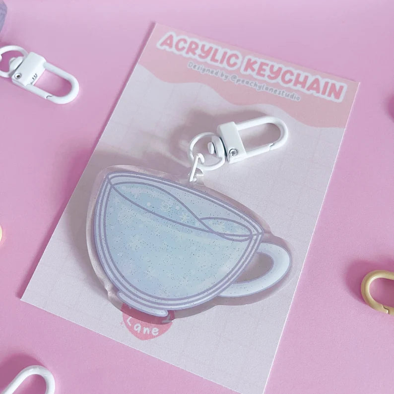 Winter Cup Glitter Acrylic Keychain