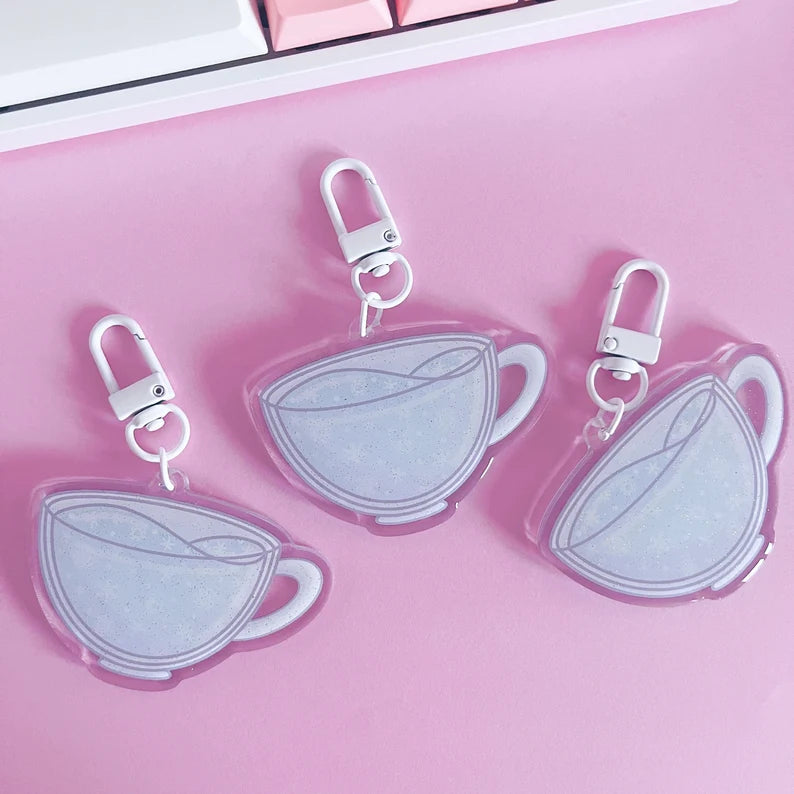 Winter Cup Glitter Acrylic Keychain