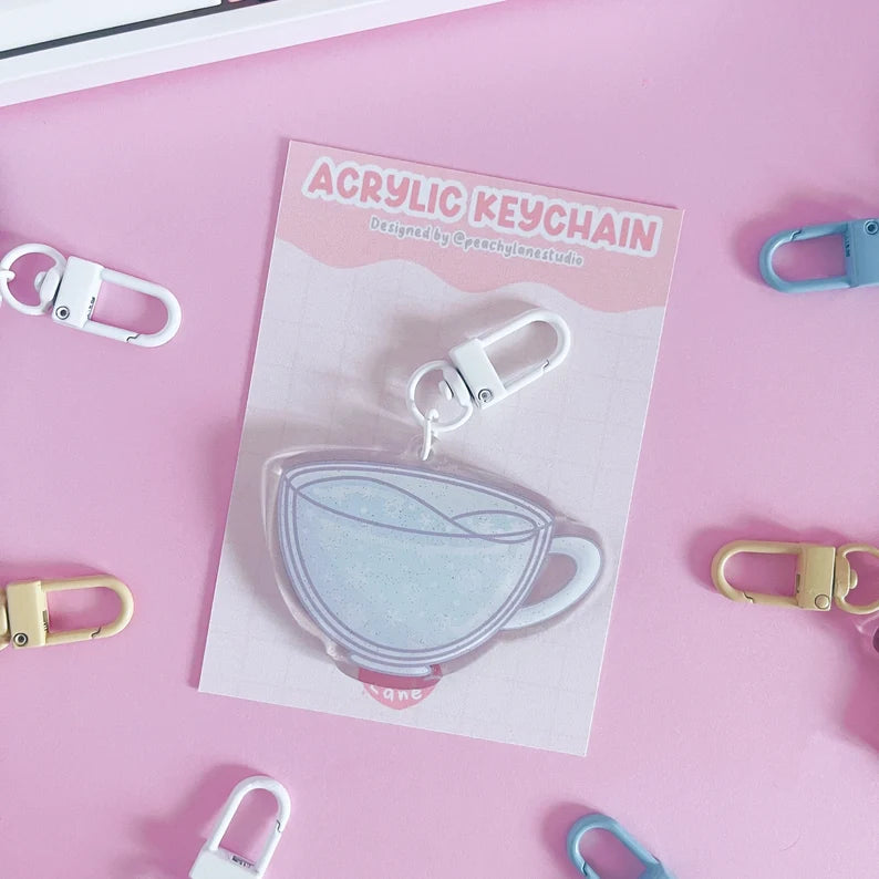 Winter Cup Glitter Acrylic Keychain