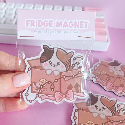 Cat In Box Festive Glitter Acrylic Magnet