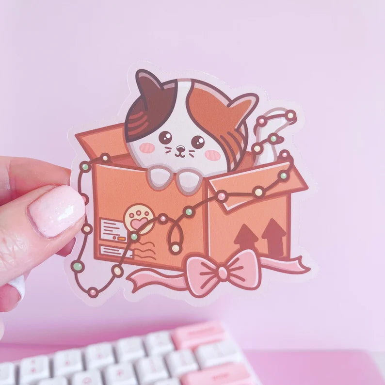 Cat in Box Festive Vinyl Sticker