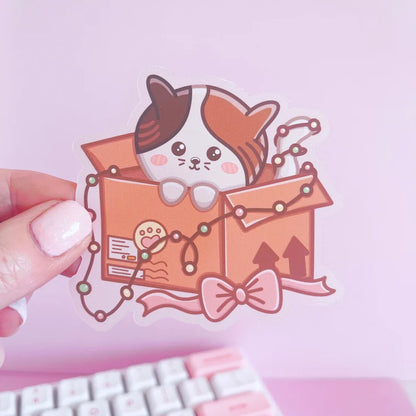 Cat in Box Festive Vinyl Sticker