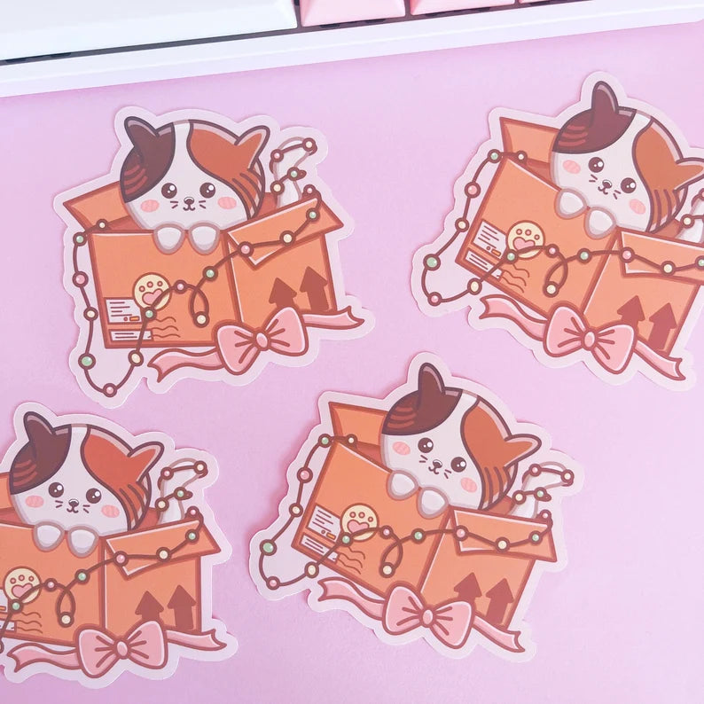 Cat in Box Festive Vinyl Sticker