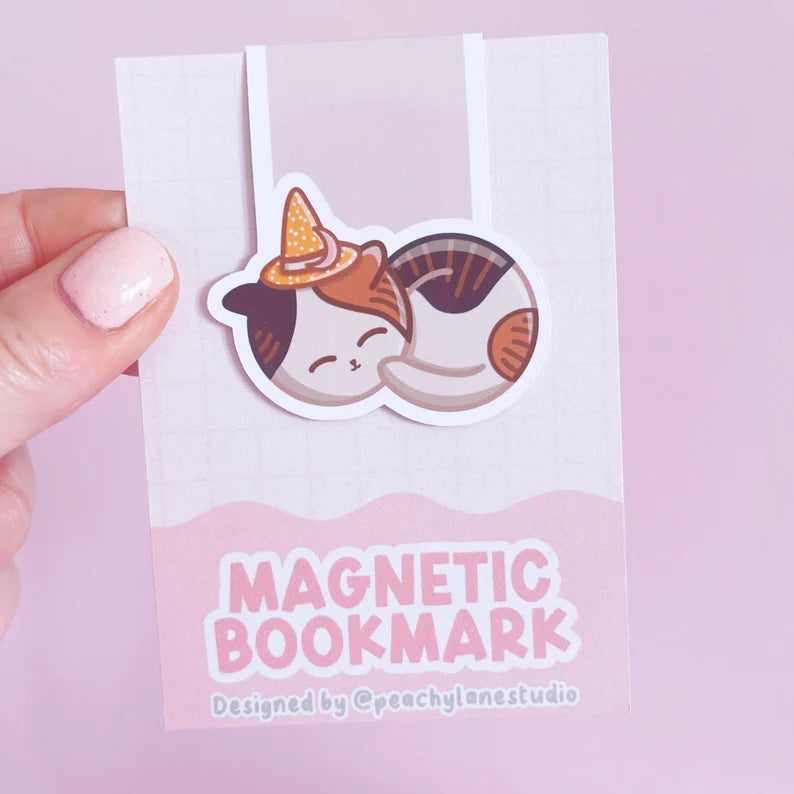 Sleepy Witch Cat Magnetic Bookmark