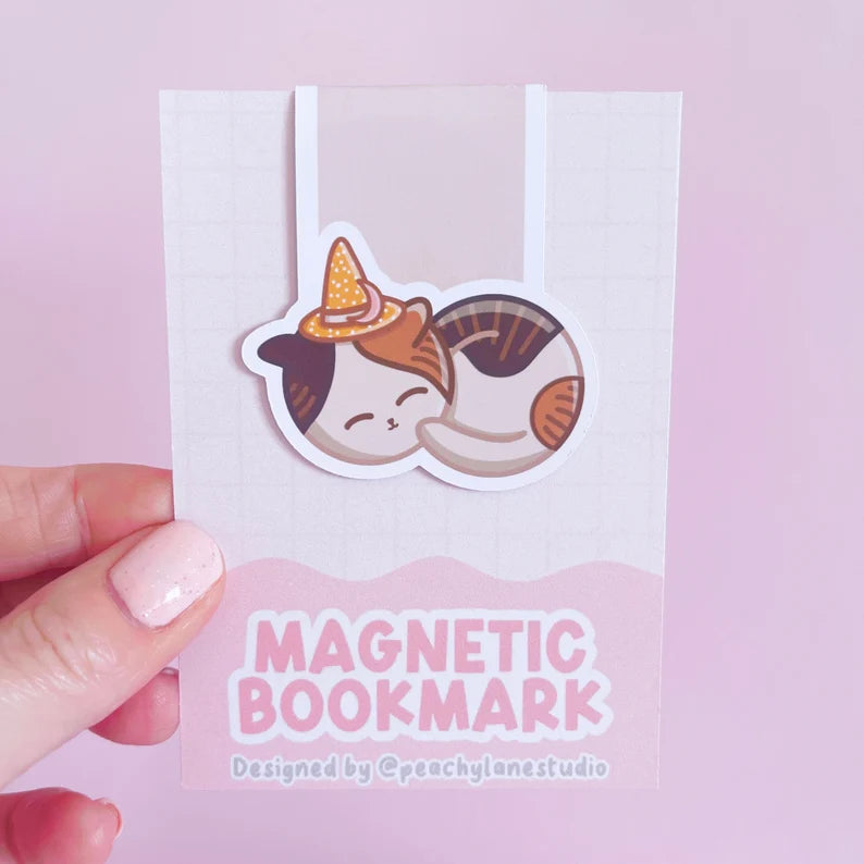 Sleepy Witch Cat Magnetic Bookmark