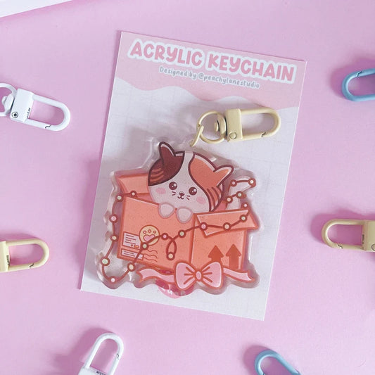 Cat In Box Glitter Acrylic Keychain