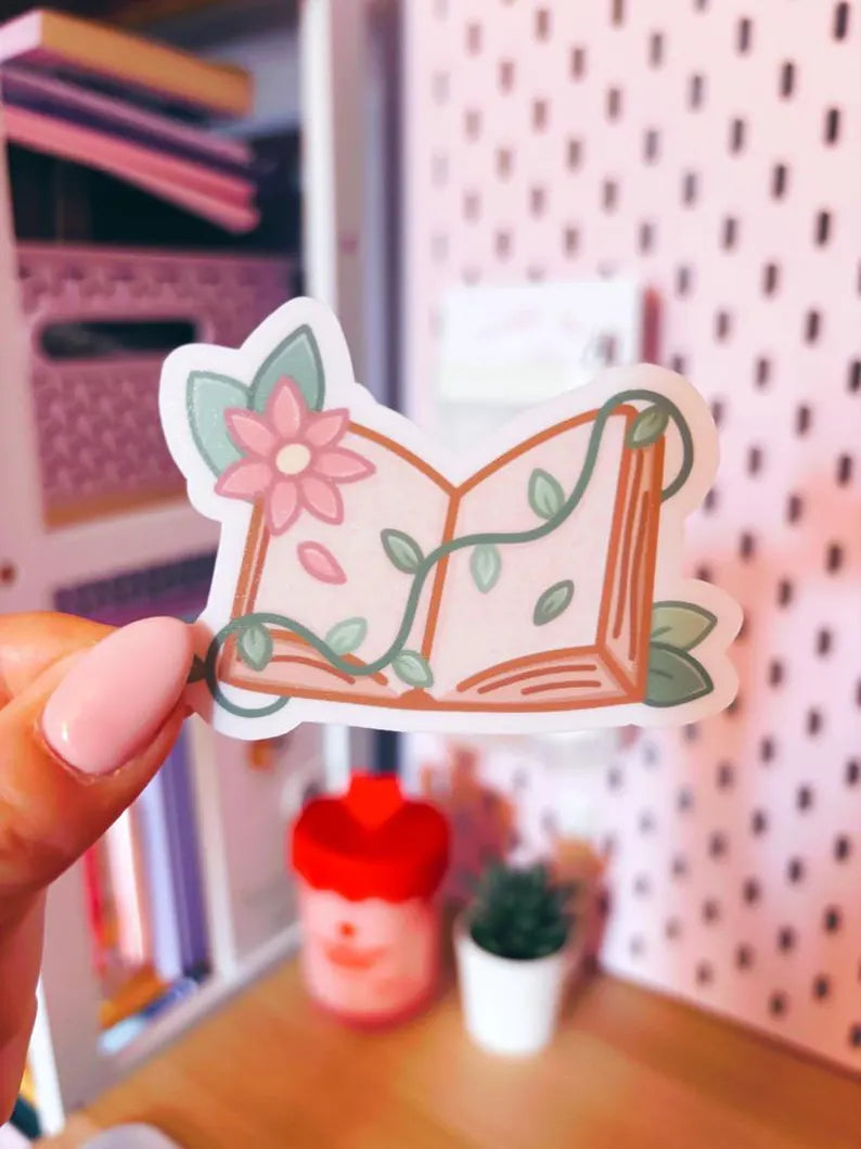 Open Book With Flowers Vinyl Sticker
