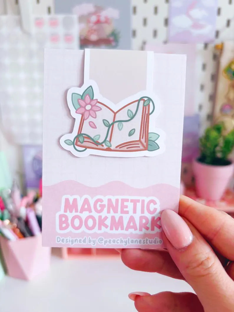 Floral Open Book Magnetic Bookmark