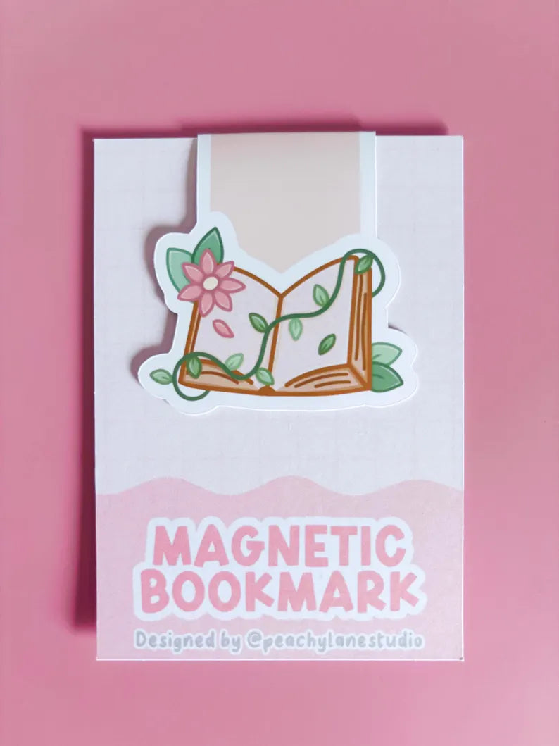 Floral Open Book Magnetic Bookmark
