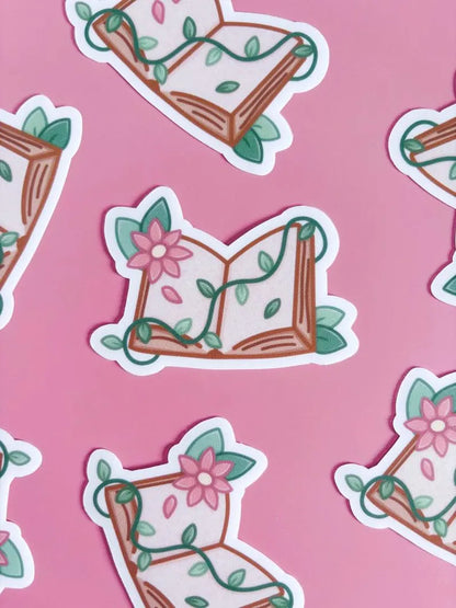 Open Book With Flowers Vinyl Sticker
