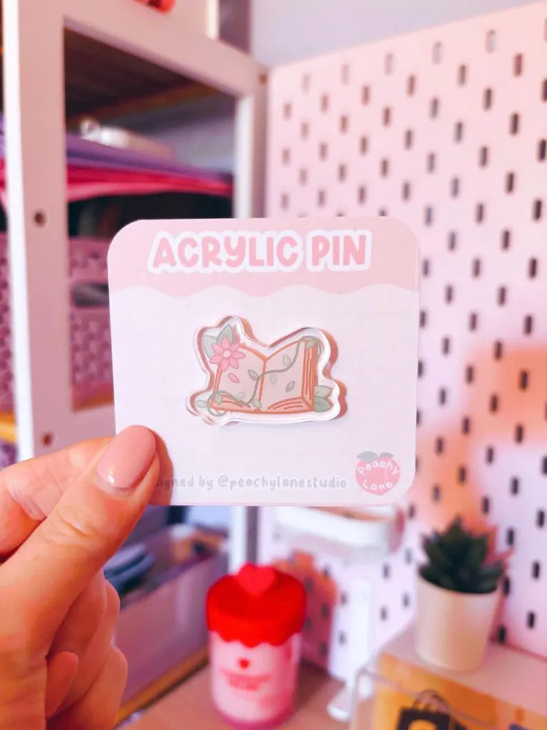 Floral Book Acrylic Pin