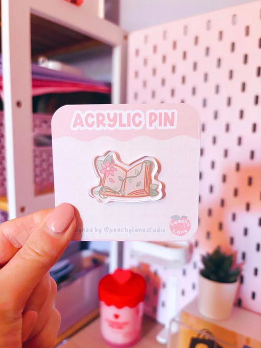 Floral Book Acrylic Pin