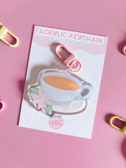 Tea Cup Glitter Acrylic Keychain